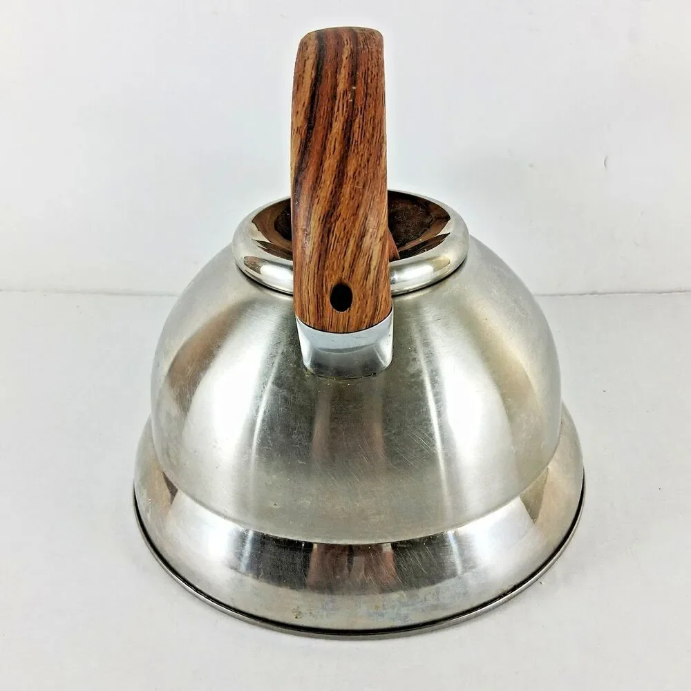 Balduzzi Italian Style Stainless Steel Whistling Tea Kettle Wood Grain Handle